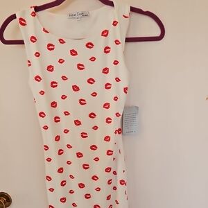 Velvet Torch White Mini Dress with Red Lips Print